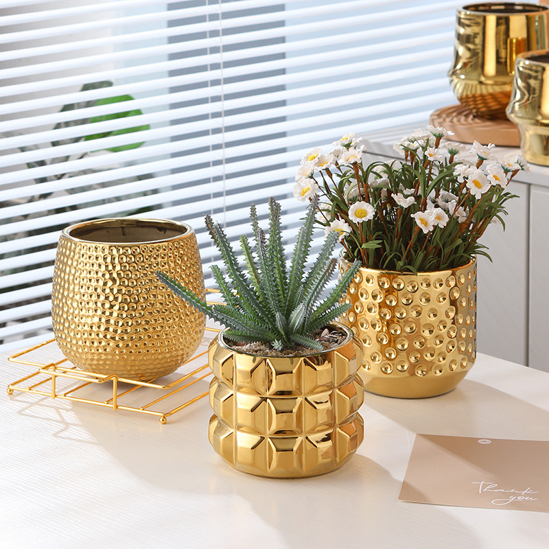 Orchid Potting Mix - Office gold ceramic flower pot Phalaenopsis