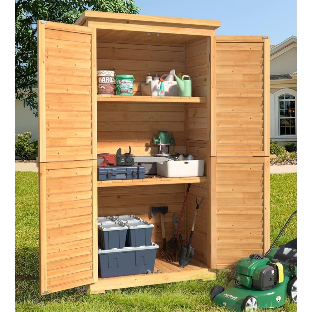 Gardening Tools Organiser - Outdoor Storage Cabinet with 3 Shelves,
