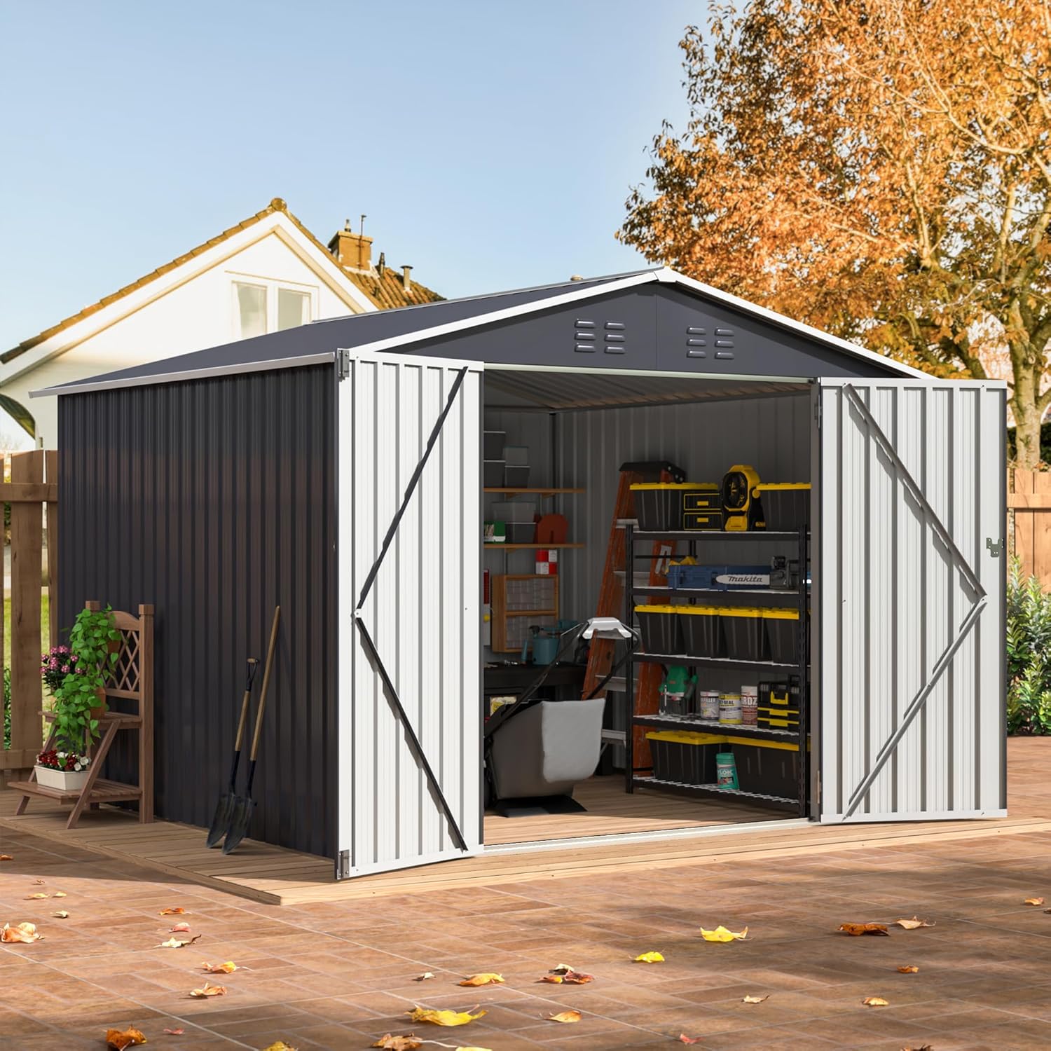 Gardening Tools Of - 8x8 FT Outdoor Storage Shed, Utility