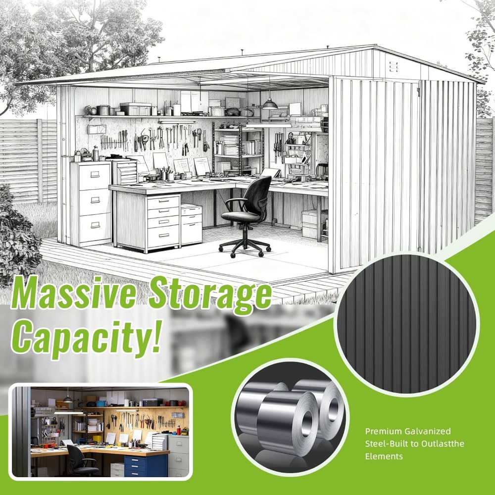 14X12 FT Outdoor Storage Shed, - Gardening Tools Organiser reseña y precio