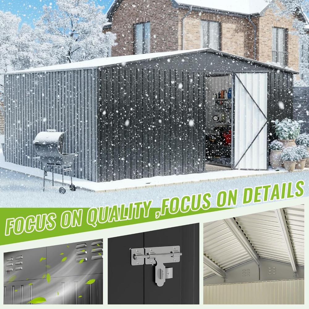 14X12 FT Outdoor Storage Shed, - Gardening Tools Organiser reseña y precio