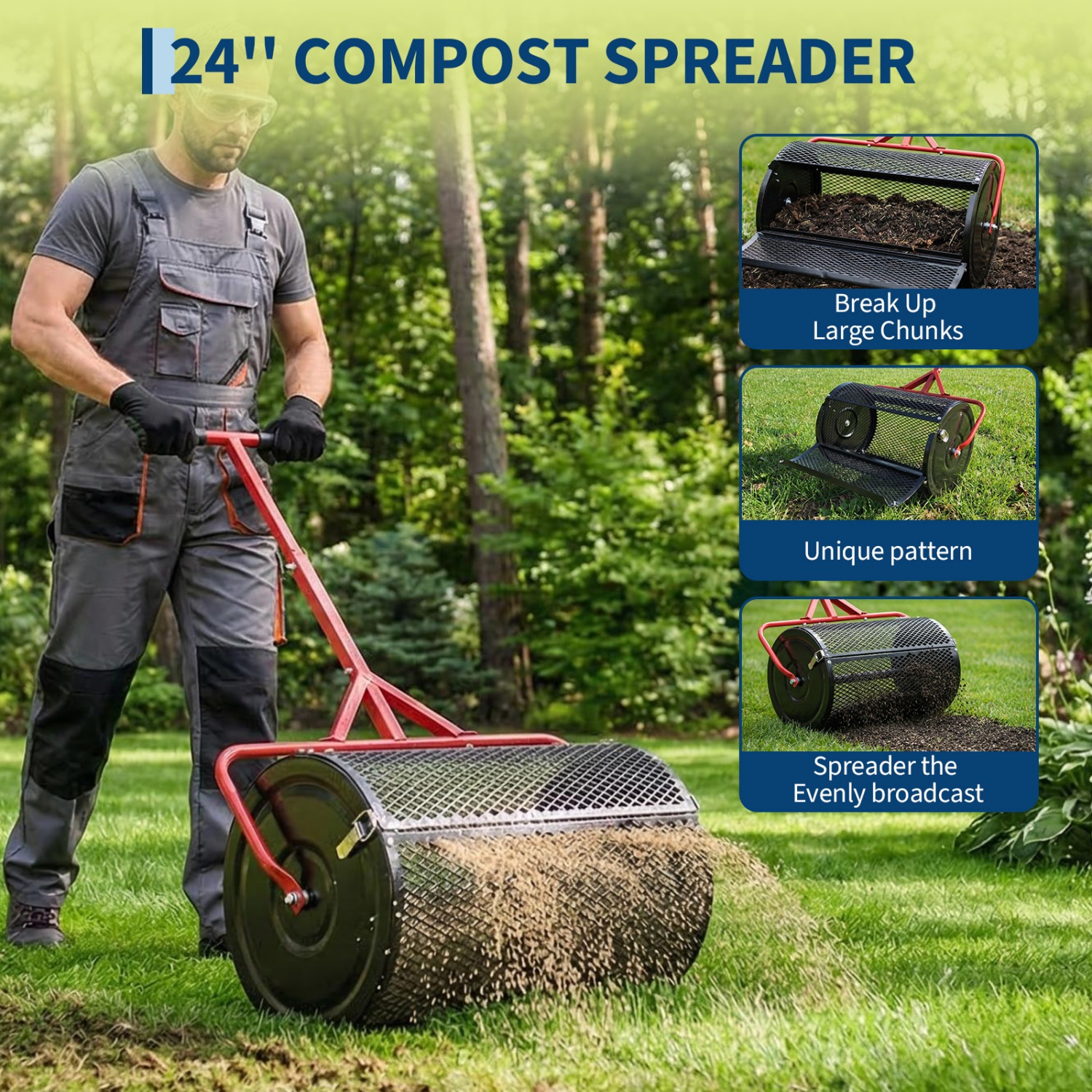 Compost Spreader, 24 Inch Peat - Grass Seed Spreader reseña y precio