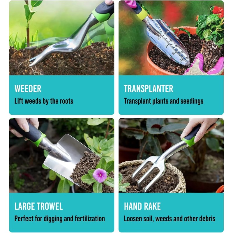 9 Pcs Ergonomic Garden Tool Se - Gardening Tools Rake reseña y precio
